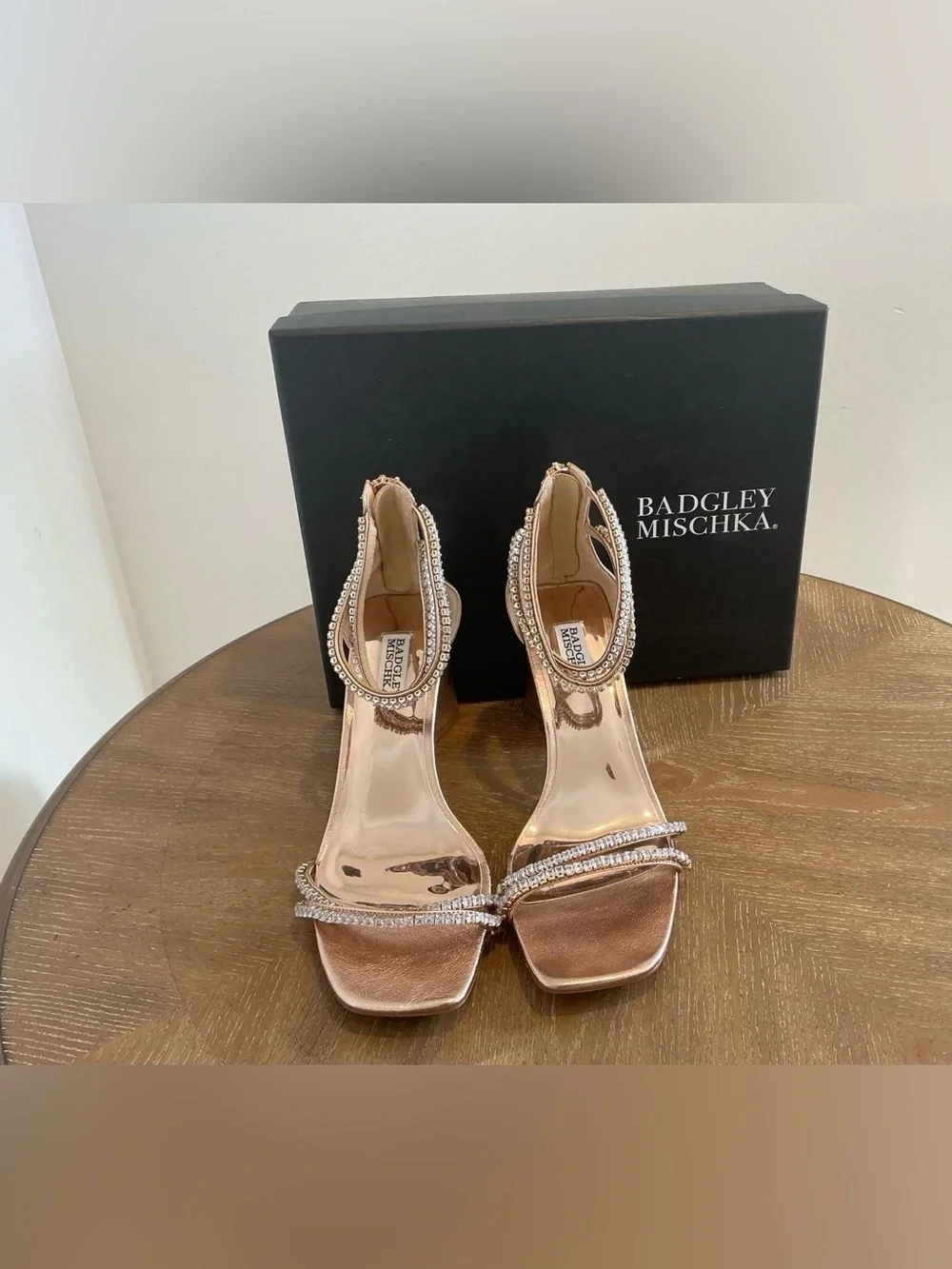 Badgley Mischka Lillie Crystal Dual-Strapped Block Heels